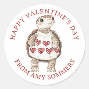 Happy Valentine's Day Kid's Watercolor Animal Classic Round Sticker