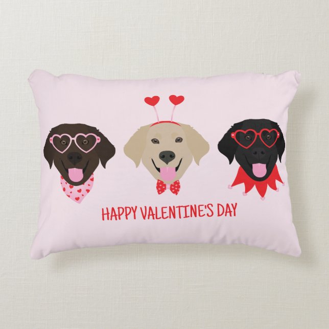 Happy Valentines Day Labrador Retriever Dogs Accent Pillow (Front)