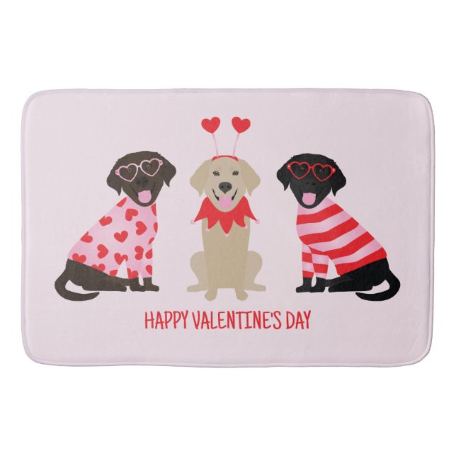 Happy Valentines Day Labrador Retriever Dogs Bath Mat (Front)