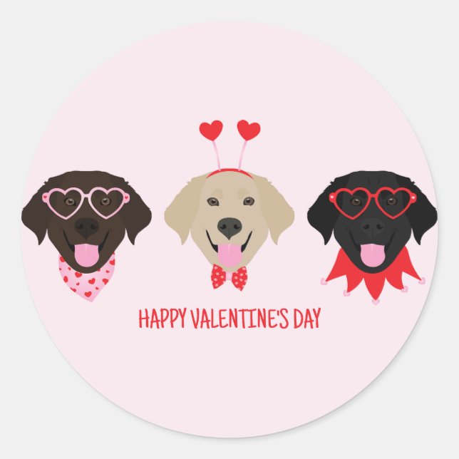 Happy Valentines Day Labrador Retriever Dogs Classic Round Sticker (Front)