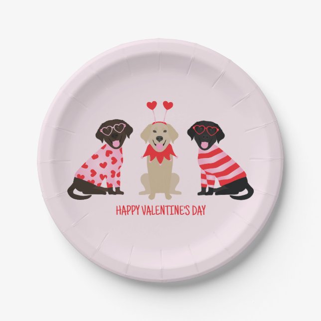 Happy Valentines Day Labrador Retriever Dogs Paper Plates (Front)