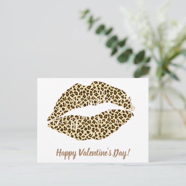 Happy Valentine's Day! Leopard Kiss Postcard (Standing Front)