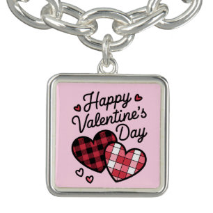 Happy Valentines Day Leopard Plaid Love Heart Bracelet