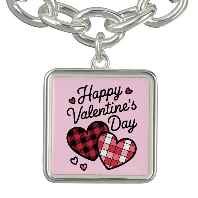 Happy Valentines Day Leopard Plaid Love Heart  Bracelet (Design)