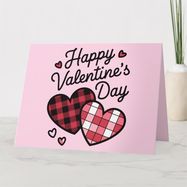 Happy Valentines Day Leopard Plaid Love Heart  Card (Front)