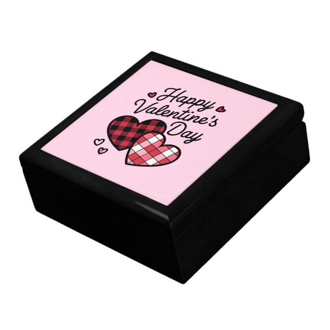 Happy Valentines Day Leopard Plaid Love Heart  Gift Box (Side)