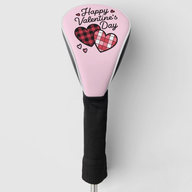 Happy Valentines Day Leopard Plaid Love Heart  Golf Head Cover (Front)