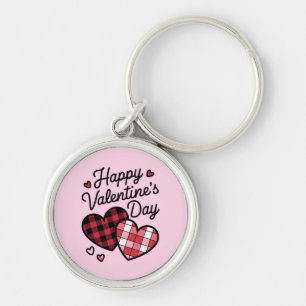 Happy Valentines Day Leopard Plaid Love Heart  Keychain