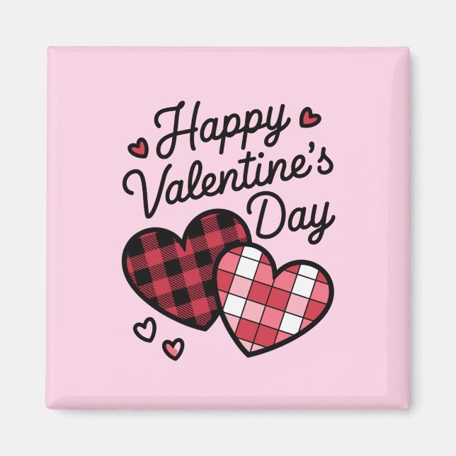 Happy Valentines Day Leopard Plaid Love Heart  Magnet (Front)