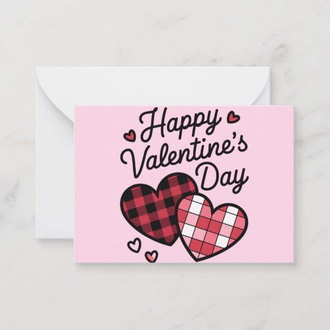 Happy Valentines Day Leopard Plaid Love Heart  Note Card (Front)