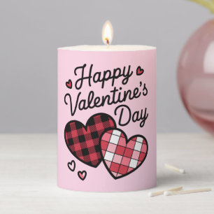 Happy Valentines Day Leopard Plaid Love Heart Pillar Candle