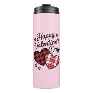 Happy Valentines Day Leopard Plaid Love Heart  Thermal Tumbler
