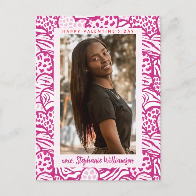 Happy Valentines Day Light Pink Jungle Heart Photo Holiday Postcard (Front)