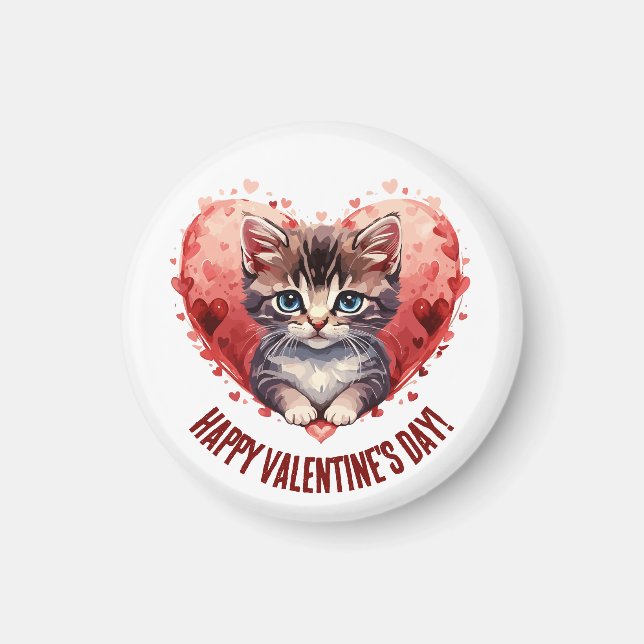Happy Valentine's Day Little Kitten witn Heart Magnet (Front)