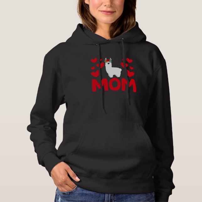 Happy Valentine's Day Llama Mom Mothers Day Valent Hoodie (Front)