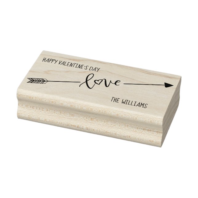 Happy Valentine's Day Love Arrow Personalized Rubber Stamp (Stamp)