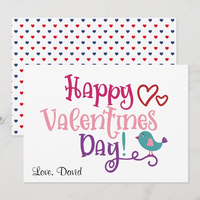 Happy Valentine's Day | Love Bird Minimalist Cute Holiday Card (Front/Back)