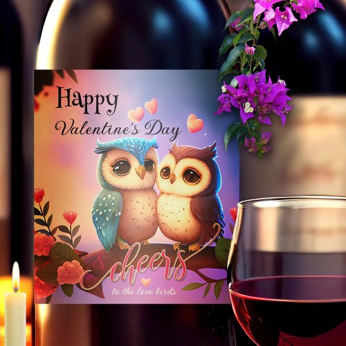 Happy Valentines Day Love Birds Wine Label
