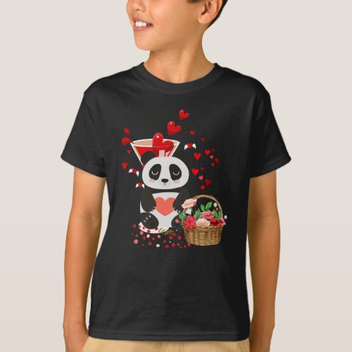 Happy Valentines Day Love Cute Panda Basket T_Shirt