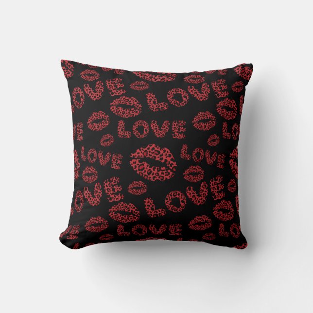Happy Valentine's Day Love Elegant Red &Black Throw Pillow (Front)