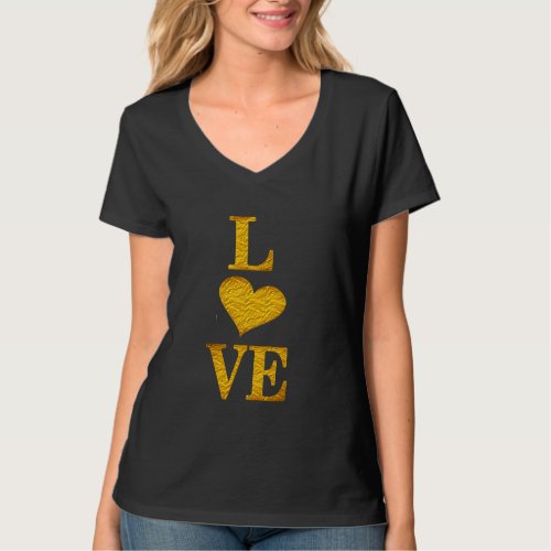 Happy Valentines Day Love Gold Heart Shirt Design