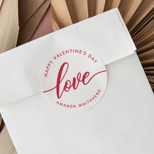 Happy Valentines Day Love Hand_Lettering Classic Round Sticker