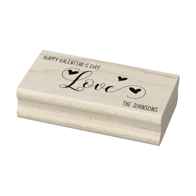 Happy Valentine's Day Love Hearts Personalized Rubber Stamp (Stamp)