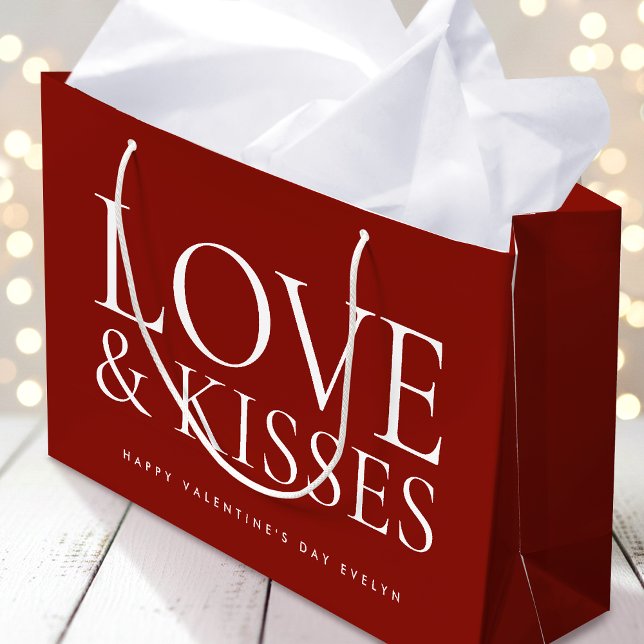 Happy Valentine's Day Love & Kisses Deep Red Large Gift Bag (Creator Uploaded)