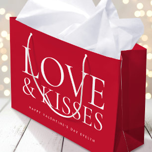Happy Valentine's Day Love & Kisses Red Large Gift Bag