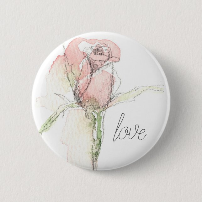 Happy Valentine's Day Love Pink Rosebud Button (Front)