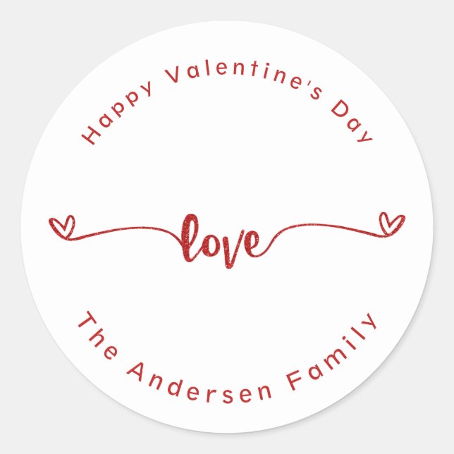 Happy Valentine's Day Love Script Holiday Classic Round Sticker (Front)