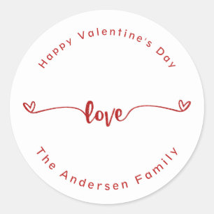 Happy Valentine's Day Love Script Holiday Classic Round Sticker