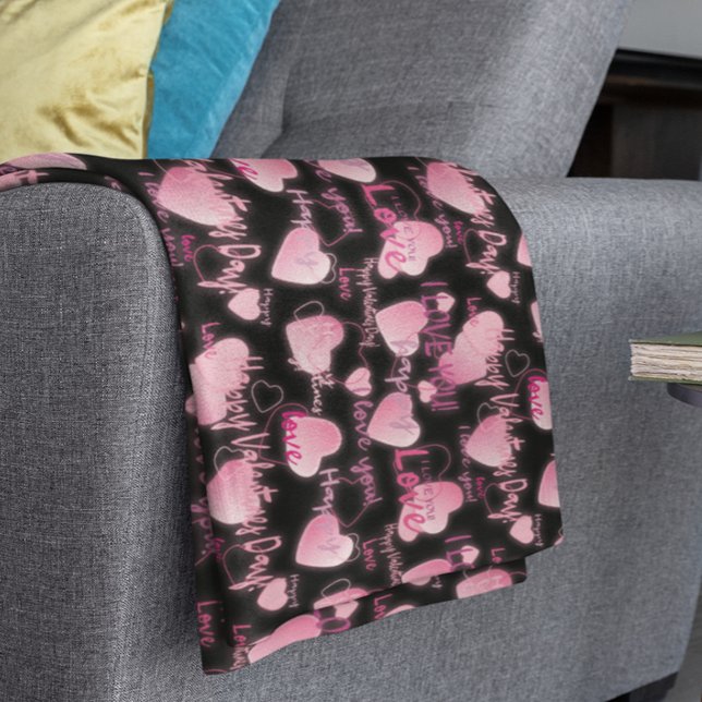 Happy Valentine's day Love Script Pink Hearts  Fleece Blanket (Creator Uploaded)