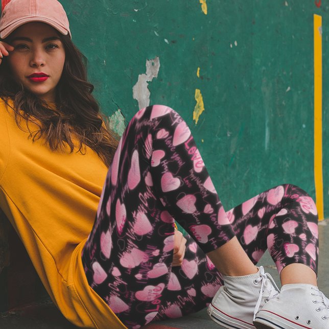 Happy Valentine's day Love Script Pink Hearts   Leggings (Creator Uploaded)