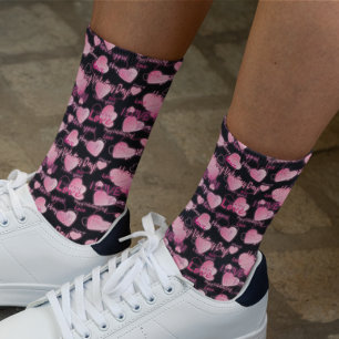 Happy Valentine's day Love Script Pink Hearts Socks