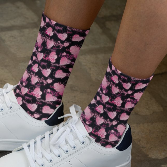 Happy Valentine's day Love Script Pink Hearts  Socks (Creator Uploaded)