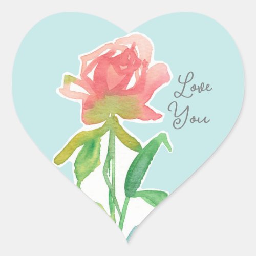 Happy Valentines Day Love You Pink Rose Heart Sticker