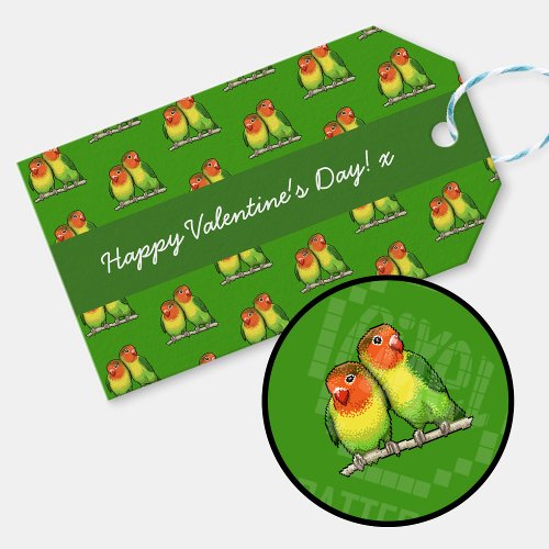 Happy Valentines Day Lovebirds Pixel Art Pattern Gift Tags