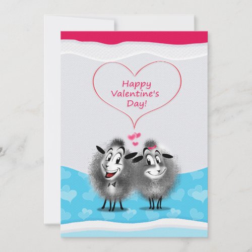 Happy Valentines Day Lovely Cute Sheeps Greeting Holiday Card