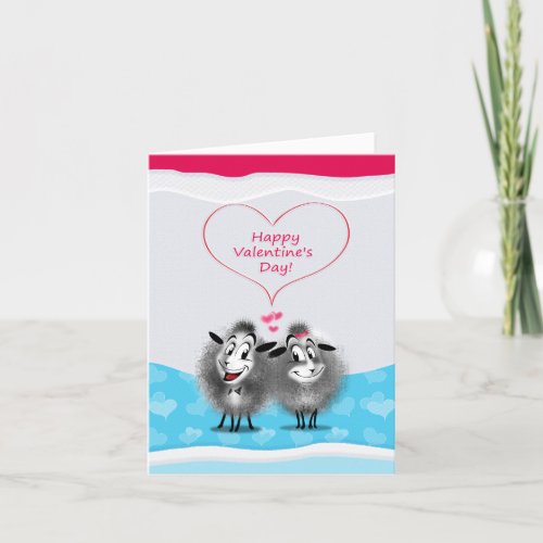 Happy Valentines Day Lovely Cute Sheeps Greeting Holiday Card