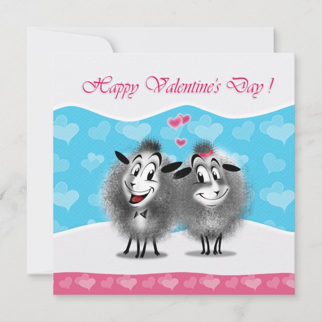 Happy Valentine's Day Lovely Cute Sheeps Greeting Holiday Card (Front)