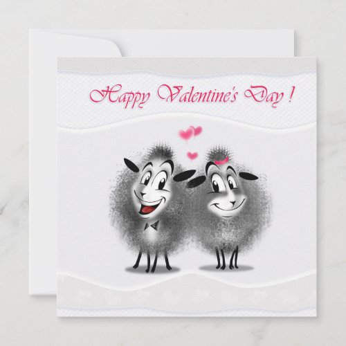 Happy Valentines Day Lovely Cute Sheeps Greeting Holiday Card