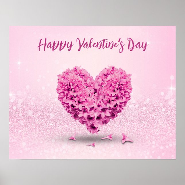 Happy Valentine's Day Lovely Pink Hyacinth Heart Poster (Front)