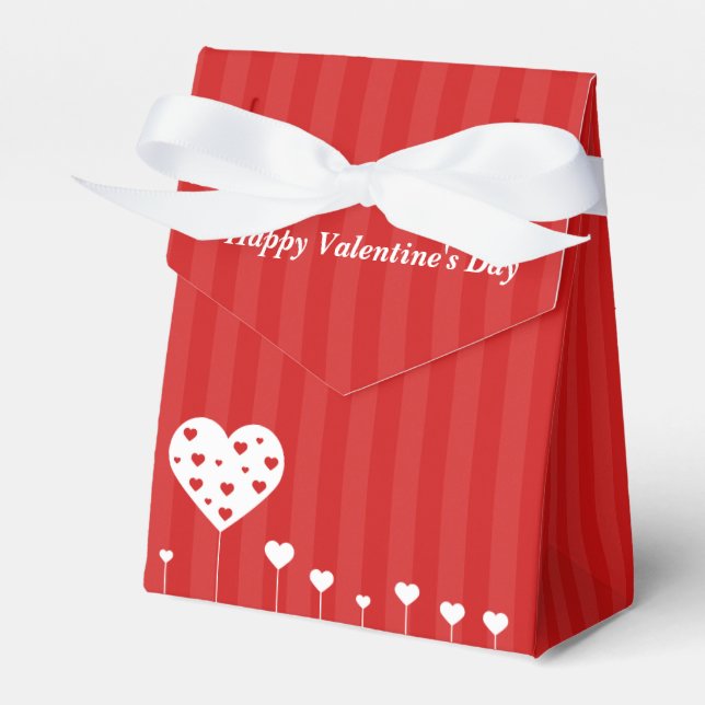 Happy Valentine's Day Lovely Red White Hearts Favor Boxes (Front Side)
