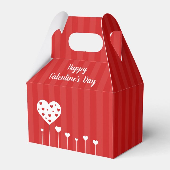 Happy Valentine's Day Lovely Red White Hearts Favor Boxes (Front Side)