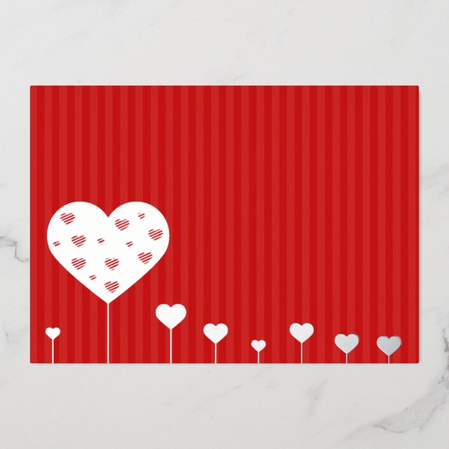 Happy Valentine's Day Lovely Red White Hearts Foil Holiday Card (Front)