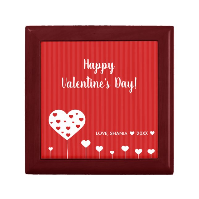 Happy Valentine's Day Lovely Red White Hearts Gift Box (Front)