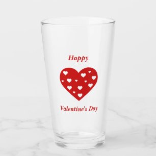 Happy Valentine's Day Lovely Red White Hearts Glass