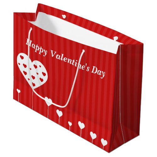 Happy Valentines Day Lovely Red White Hearts Large Gift Bag
