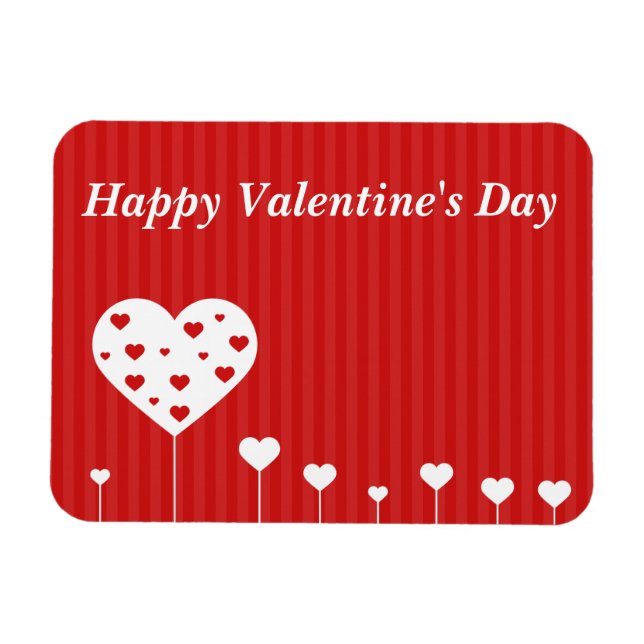 Happy Valentine's Day Lovely Red White Hearts Magnet (Horizontal)